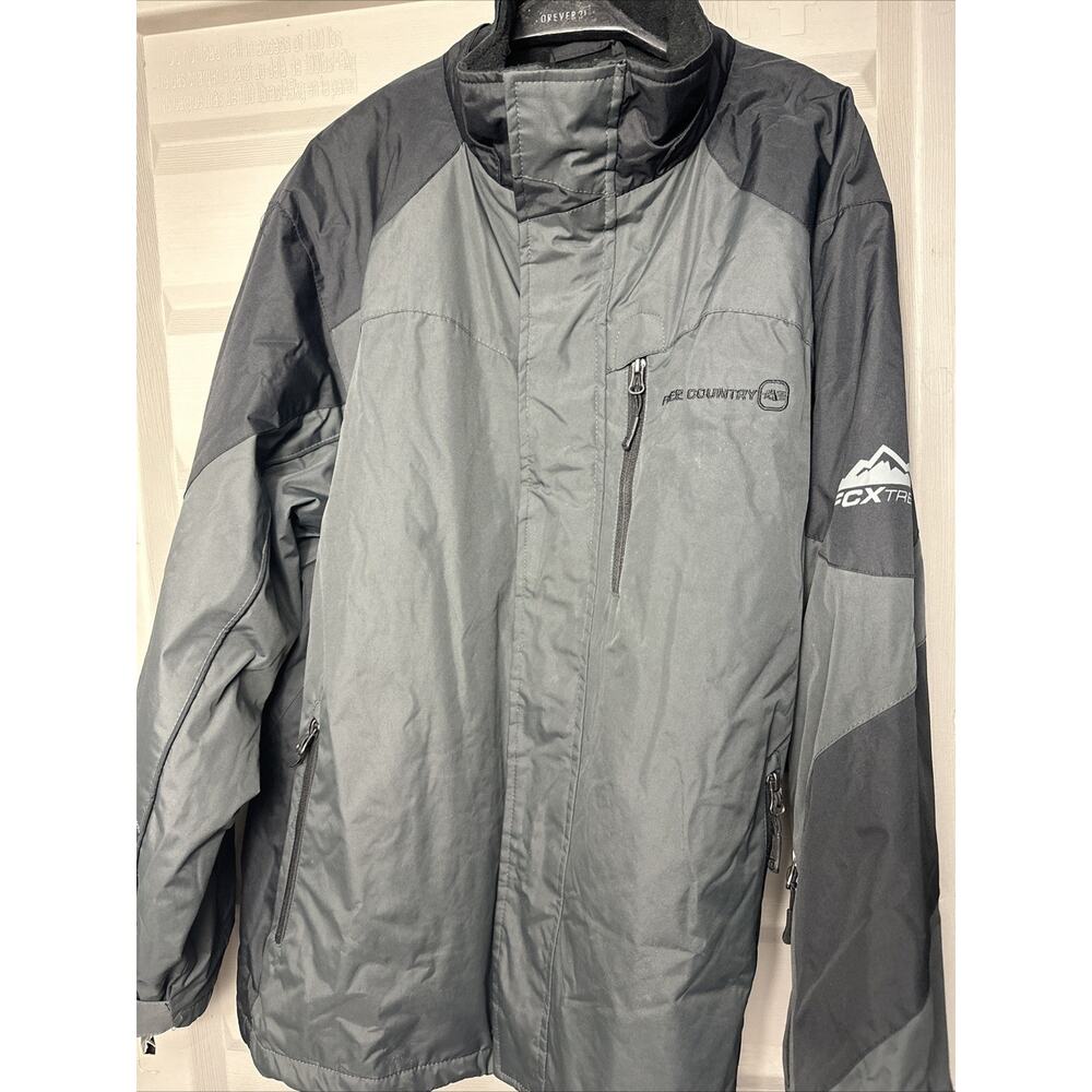 Free Country FCXtreme Men’s Size L Zip Up Moto Bomber Jacket Grey Black Outdoor